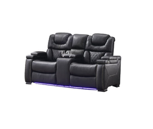 English Elm Lexus Power Reclining Loveseat with Led Lighting Air Leather Home Theater Seating Black B009P471690