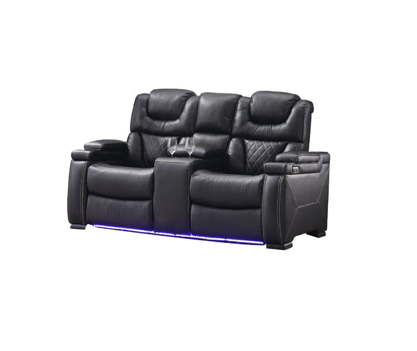 English Elm Lexus Power Reclining Loveseat with Led Lighting Air Leather Home Theater Seating Black B009P471690