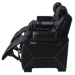English Elm Lexus Power Reclining Loveseat with Led Lighting Air Leather Home Theater Seating Black B009P471690