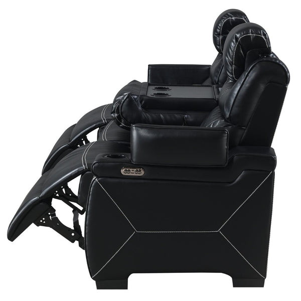 English Elm Lexus Power Reclining Loveseat with Led Lighting Air Leather Home Theater Seating Black B009P471690