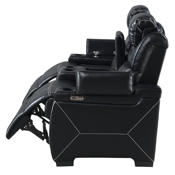 English Elm Lexus Power Reclining Loveseat with Led Lighting Air Leather Home Theater Seating Black B009P471690