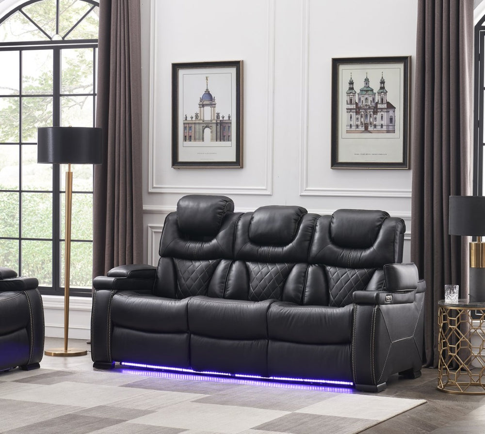 English Elm Lexus Power Reclining Sofa with Led Lighting Air Leather Home Theater Seating Black B009P471691