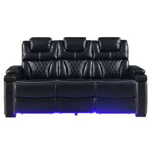 English Elm Lexus Power Reclining Sofa with Led Lighting Air Leather Home Theater Seating Black B009P471691