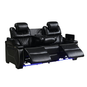 English Elm Lexus Power Reclining Sofa with Led Lighting Air Leather Home Theater Seating Black B009P471691