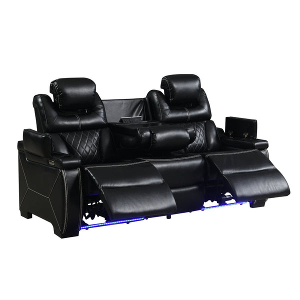 English Elm Lexus Power Reclining Sofa with Led Lighting Air Leather Home Theater Seating Black B009P471691
