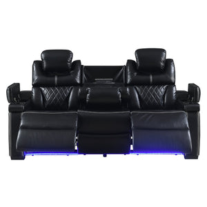 English Elm Lexus Power Reclining Sofa with Led Lighting Air Leather Home Theater Seating Black B009P471691