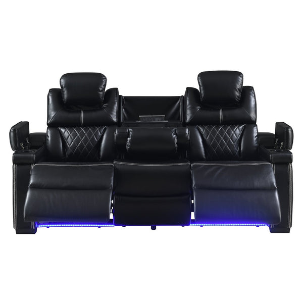 English Elm Lexus Power Reclining Sofa with Led Lighting Air Leather Home Theater Seating Black B009P471691