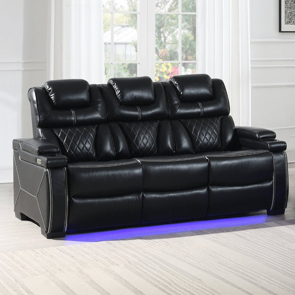 English Elm Lexus Power Reclining Sofa with Led Lighting Air Leather Home Theater Seating Black B009P471691