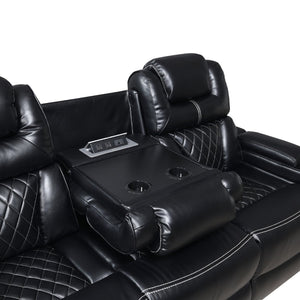 English Elm Lexus Power Reclining Sofa with Led Lighting Air Leather Home Theater Seating Black B009P471691