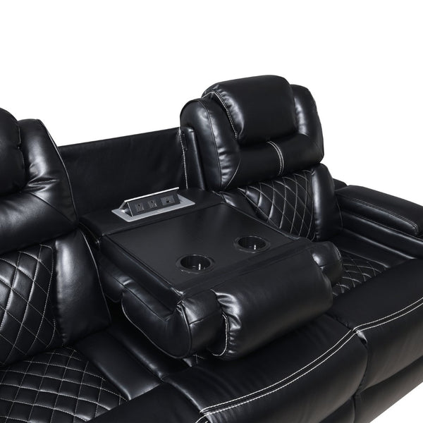 English Elm Lexus Power Reclining Sofa with Led Lighting Air Leather Home Theater Seating Black B009P471691