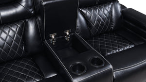 English Elm Lexus Power Reclining Sofa with Led Lighting Air Leather Home Theater Seating Black B009P471691