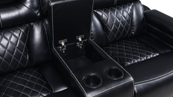 English Elm Lexus Power Reclining Sofa with Led Lighting Air Leather Home Theater Seating Black B009P471691