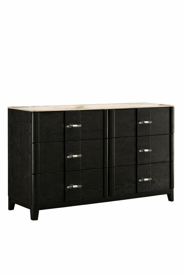 English Elm Opel Six Drawer Dresser Sintered Stone Top Velvet Lined Contemporary Bedroom Storage B009P473967