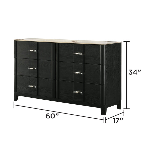 English Elm Opel Six Drawer Dresser Sintered Stone Top Velvet Lined Contemporary Bedroom Storage B009P473967