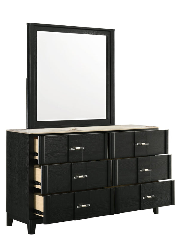 English Elm Opel Six Drawer Dresser Sintered Stone Top Velvet Lined Contemporary Bedroom Storage B009P473967