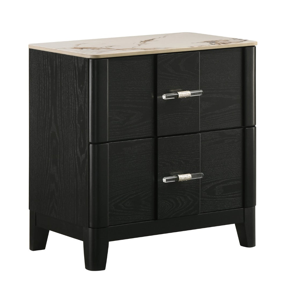 English Elm Opel Modern Nightstand Sintered Stone Top Velvet Lined Drawer Acrylic Pulls B009P473969