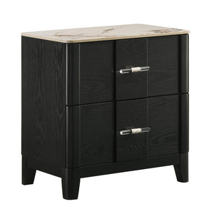 English Elm Opel Modern Nightstand Sintered Stone Top Velvet Lined Drawer Acrylic Pulls B009P473969