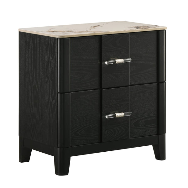 English Elm Opel Modern Nightstand Sintered Stone Top Velvet Lined Drawer Acrylic Pulls B009P473969
