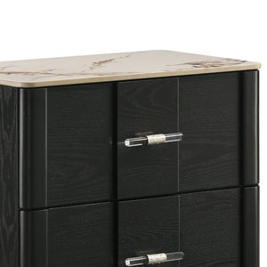 English Elm Opel Modern Nightstand Sintered Stone Top Velvet Lined Drawer Acrylic Pulls B009P473969