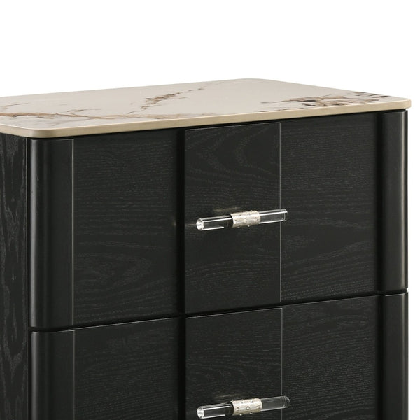 English Elm Opel Modern Nightstand Sintered Stone Top Velvet Lined Drawer Acrylic Pulls B009P473969