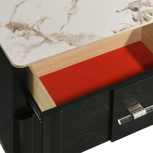 English Elm Opel Modern Nightstand Sintered Stone Top Velvet Lined Drawer Acrylic Pulls B009P473969