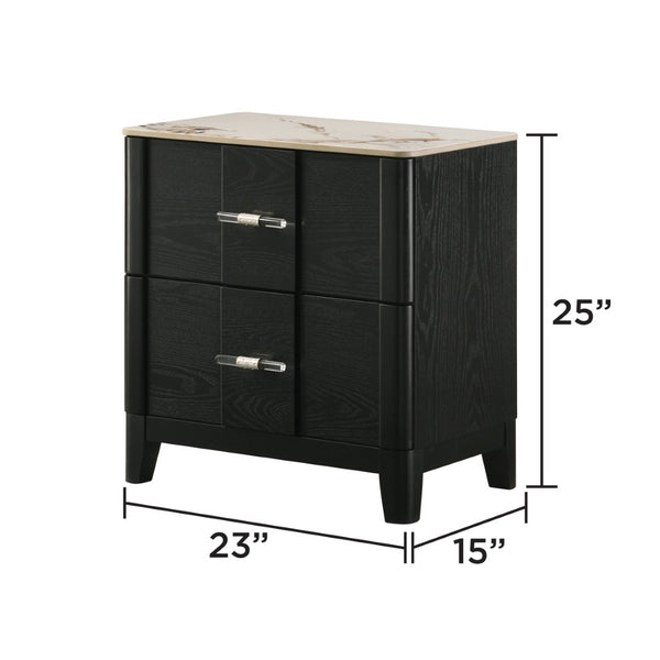 English Elm Opel Modern Nightstand Sintered Stone Top Velvet Lined Drawer Acrylic Pulls B009P473969