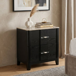 English Elm Opel Modern Nightstand Sintered Stone Top Velvet Lined Drawer Acrylic Pulls B009P473969