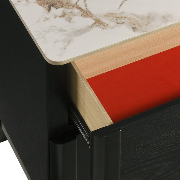 English Elm Opel Modern Nightstand Sintered Stone Top Velvet Lined Drawer Acrylic Pulls B009P473969