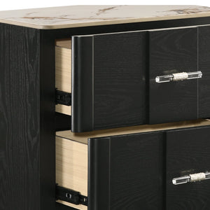 English Elm Opel Modern Nightstand Sintered Stone Top Velvet Lined Drawer Acrylic Pulls B009P473969