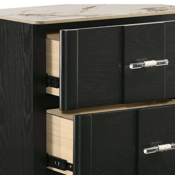 English Elm Opel Modern Nightstand Sintered Stone Top Velvet Lined Drawer Acrylic Pulls B009P473969