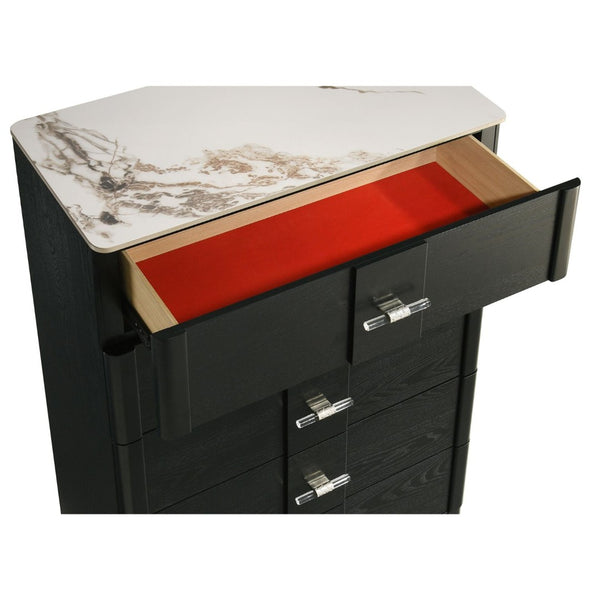 English Elm Opel Five Drawer Chest Sintered Stone Top Acrylic Pulls Contemporary Bedroom Storage B009P473970