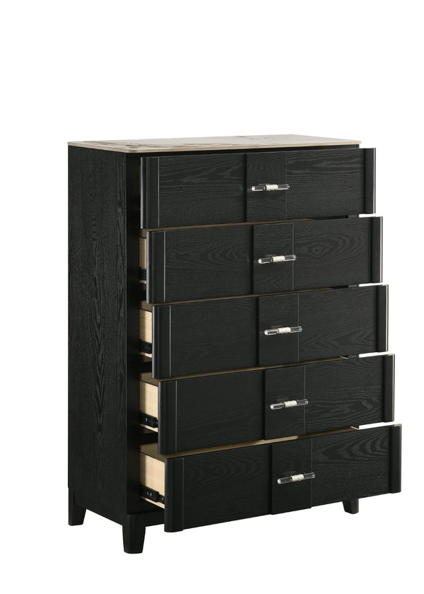 English Elm Opel Five Drawer Chest Sintered Stone Top Acrylic Pulls Contemporary Bedroom Storage B009P473970