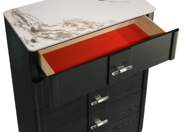 English Elm Opel Five Drawer Chest Sintered Stone Top Acrylic Pulls Contemporary Bedroom Storage B009P473970