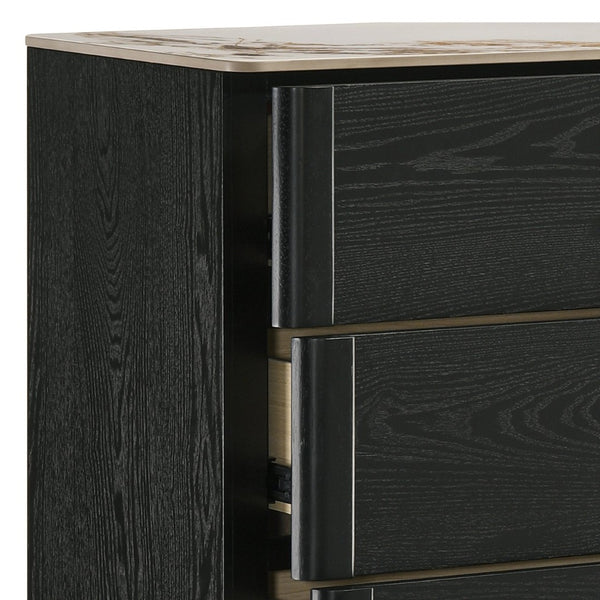 English Elm Opel Five Drawer Chest Sintered Stone Top Acrylic Pulls Contemporary Bedroom Storage B009P473970