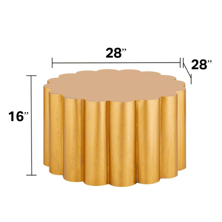 English Elm Ct-301 Scalloped Round Aluminum Coffee Table with Antique Gold Finish for Living Room B009P477768