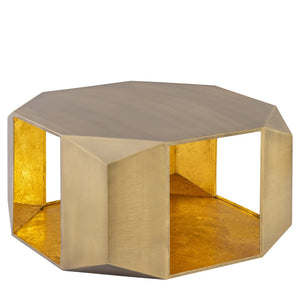 English Elm Ct-529 Hexagonal Aluminum Coffee Table with Faceted Panels and Gold Foil Interior Glow Antique Brass B009P477774