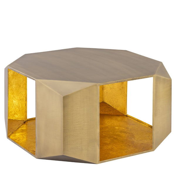 English Elm Ct-529 Hexagonal Aluminum Coffee Table with Faceted Panels and Gold Foil Interior Glow Antique Brass B009P477774