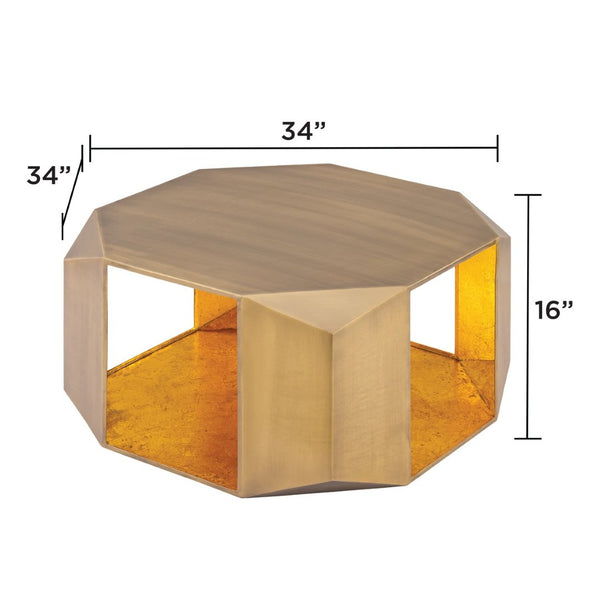 English Elm Ct-529 Hexagonal Aluminum Coffee Table with Faceted Panels and Gold Foil Interior Glow Antique Brass B009P477774