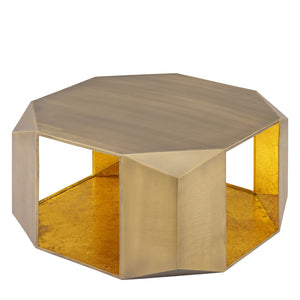 English Elm Ct-529 Hexagonal Aluminum Coffee Table with Faceted Panels and Gold Foil Interior Glow Antique Brass B009P477774