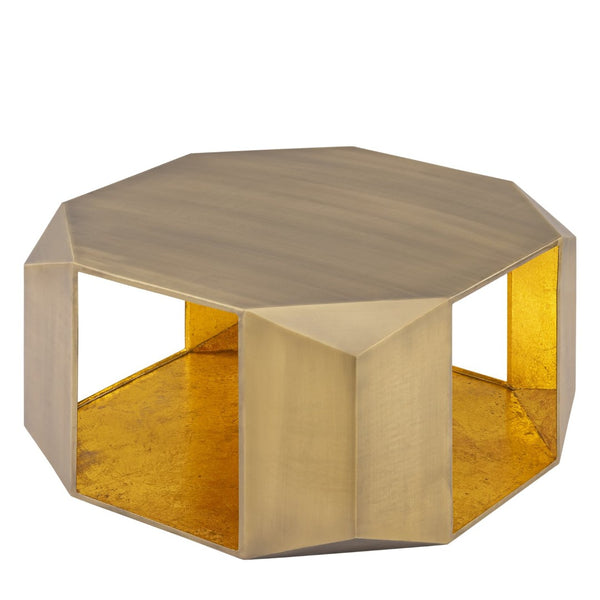English Elm Ct-529 Hexagonal Aluminum Coffee Table with Faceted Panels and Gold Foil Interior Glow Antique Brass B009P477774