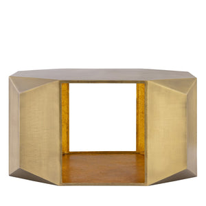 English Elm Ct-529 Hexagonal Aluminum Coffee Table with Faceted Panels and Gold Foil Interior Glow Antique Brass B009P477774