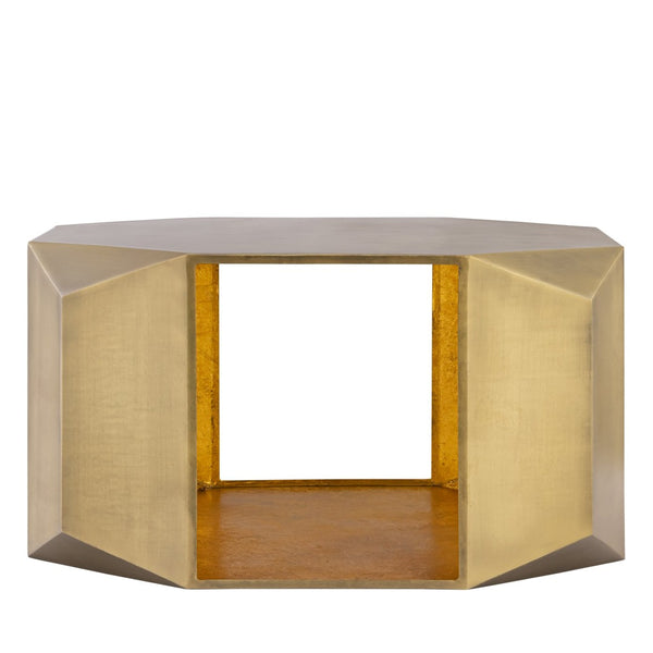 English Elm Ct-529 Hexagonal Aluminum Coffee Table with Faceted Panels and Gold Foil Interior Glow Antique Brass B009P477774