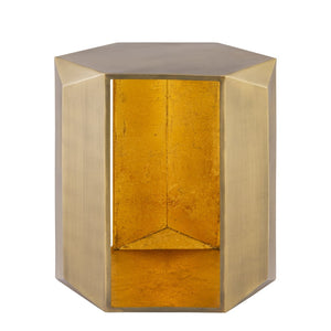English Elm Et-529 Hexagonal Aluminum End Table with Sculpted Facets and Gold Foil Interior Accent Antique Brass B009P477775
