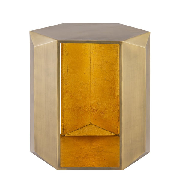English Elm Et-529 Hexagonal Aluminum End Table with Sculpted Facets and Gold Foil Interior Accent Antique Brass B009P477775