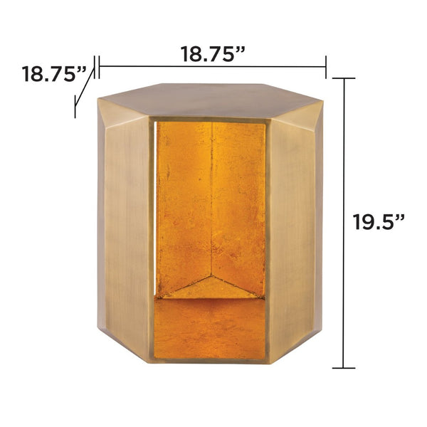 English Elm Et-529 Hexagonal Aluminum End Table with Sculpted Facets and Gold Foil Interior Accent Antique Brass B009P477775