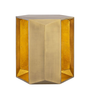 English Elm Et-529 Hexagonal Aluminum End Table with Sculpted Facets and Gold Foil Interior Accent Antique Brass B009P477775