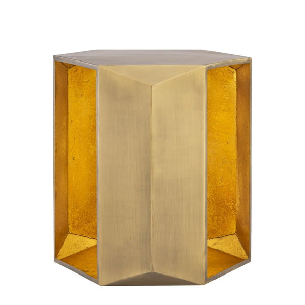 English Elm Et-529 Hexagonal Aluminum End Table with Sculpted Facets and Gold Foil Interior Accent Antique Brass B009P477775