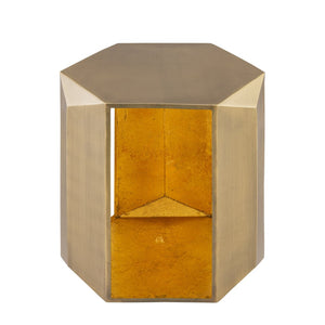 English Elm Et-529 Hexagonal Aluminum End Table with Sculpted Facets and Gold Foil Interior Accent Antique Brass B009P477775
