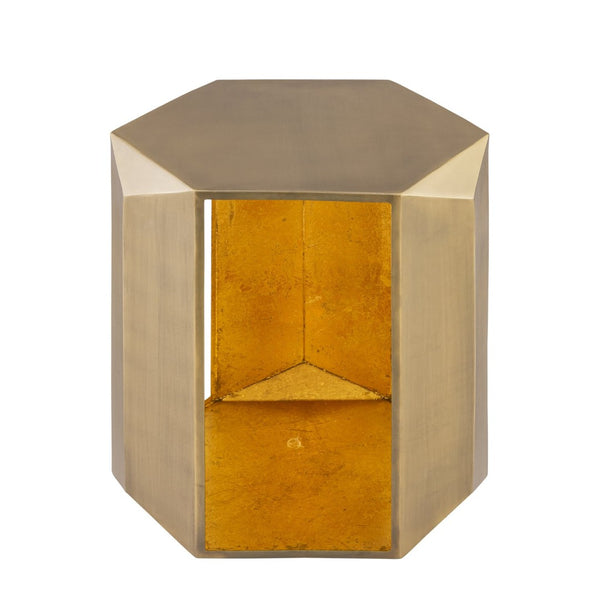 English Elm Et-529 Hexagonal Aluminum End Table with Sculpted Facets and Gold Foil Interior Accent Antique Brass B009P477775