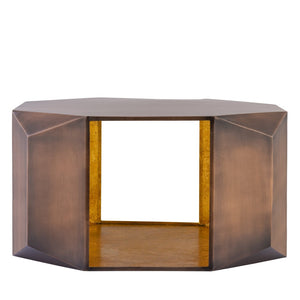 English Elm Ct-529 Hexagonal Aluminum Coffee Table with Faceted Panels and Gold Foil Interior Glow Copper B009P477776